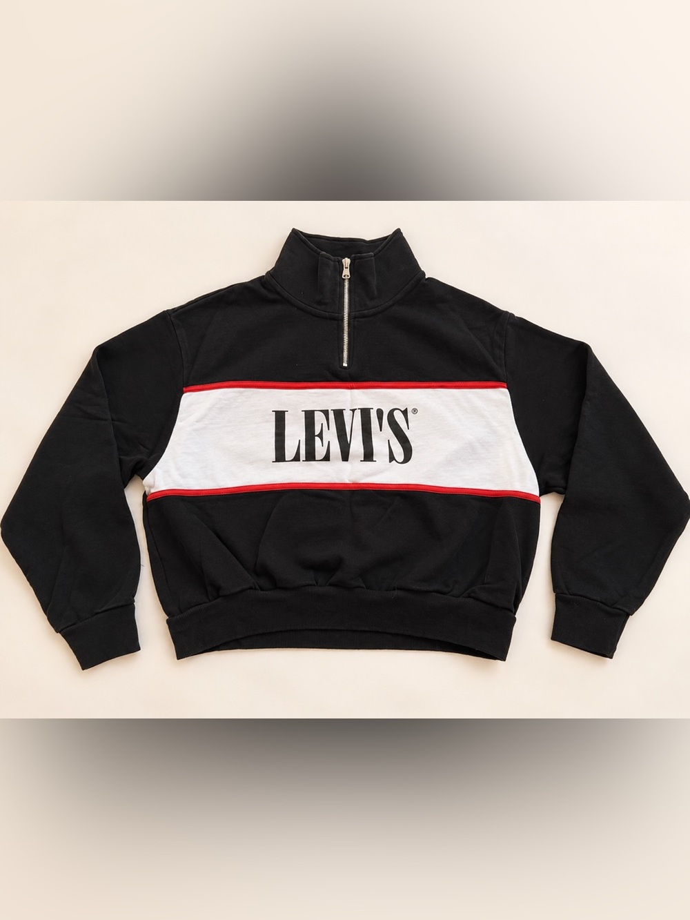 Levi’s Colourblock Quarter Zip Sweatshirt Black White Red Small